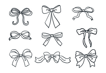 Hand drawn retro bows collection. Whimsical illustration. Cute ribbon bow collection vector	