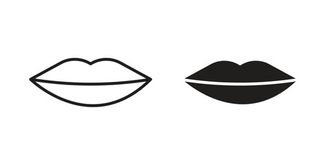 Thin lips icon. Flat and stroke versions. Graphic elements.