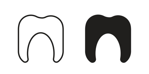 Tooth icon. Flat and stroke versions. Graphic elements.