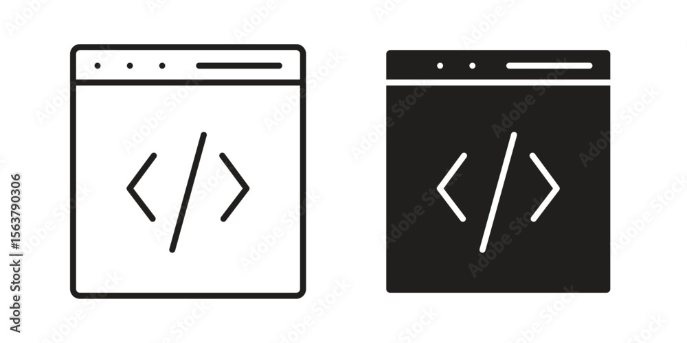 Poster web code icon. flat and stroke versions. graphic elements.