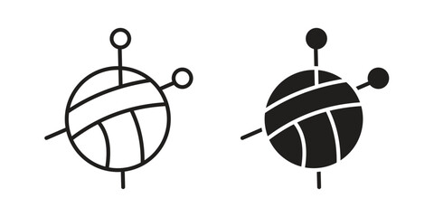 Wool ball icon. Flat and stroke versions. Graphic elements.