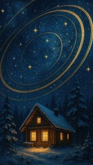 Fototapeta premium Cozy cabin under starry sky.