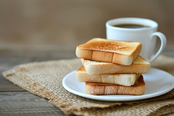 Flawless Visual of Freshly Brewed Coffee and Toast for Breakfast