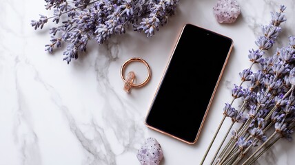 Sleek Smartphone and Luxury Accessories on Marble Surface

