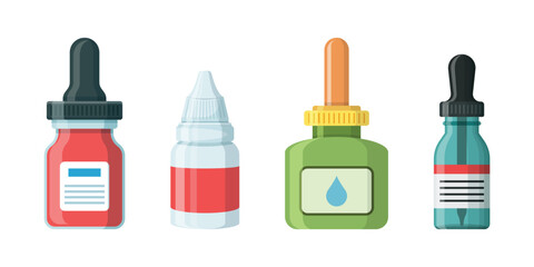 Fototapeta premium Pipette with oil drop icon set collection in flat style. Dropper bottle vector illustration on isolated background. Medical tube sign business concept.