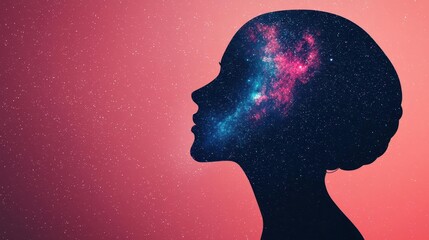 Obraz premium A human silhouette filled with galaxies, their mind dissolving into cosmic dust, surreal digital dreamscape