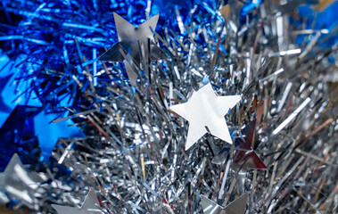 blue and white glisten decorations stars isolated on white for Independence Day or celebrate July...