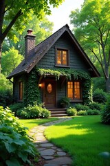 Peaceful Retreat Cozy Cottage Nestled in Lush Greenery, Abundant Natural Light, Charming Interior & Exterior Details, Perfect for Relaxation