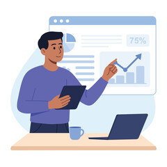 Person Analyzing Stocks and Investments Concept in Flat Vector Style