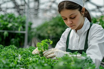Junior Agricultural Scientists Researching Plants and Diseases in a Greenhouse with Parsley