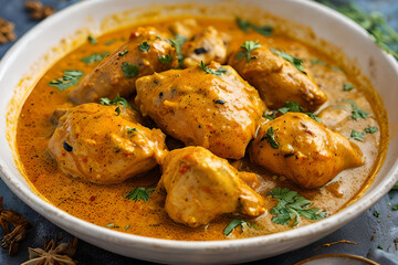chicken curry dish served in a white bowl, showcasing a traditional homemade Middle Eastern