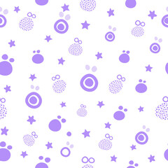 Transparent seamless PNG pattern with purple abstract summer icons for kids fabric, gift wrap and digital design