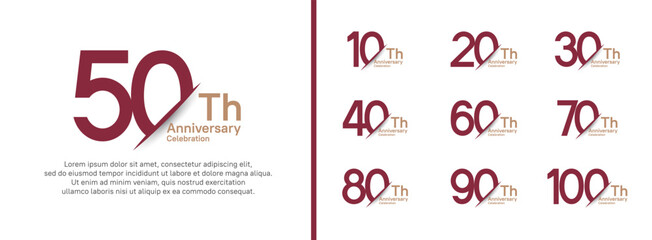 set of anniversary logo style with slash. vector design brown color for celebration