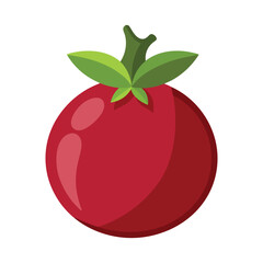 A vibrant red tomato with green leaves isolated on a clean white background, showcasing its fresh and healthy appeal