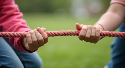 Children with rope in tug of war game