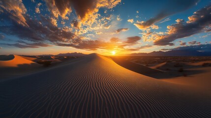 Vast desert landscape at sunset