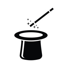 Magic hat with wand vector icon and symbol design