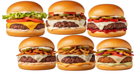 Irresistibly Mouthwatering Gourmet Burgers with an Array of Flavorful Toppings for Fast Food Lovers and Culinary Enthusiasts, isolated on a transparent background