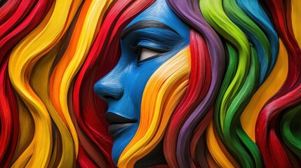 Colorful sculpted woman's profile