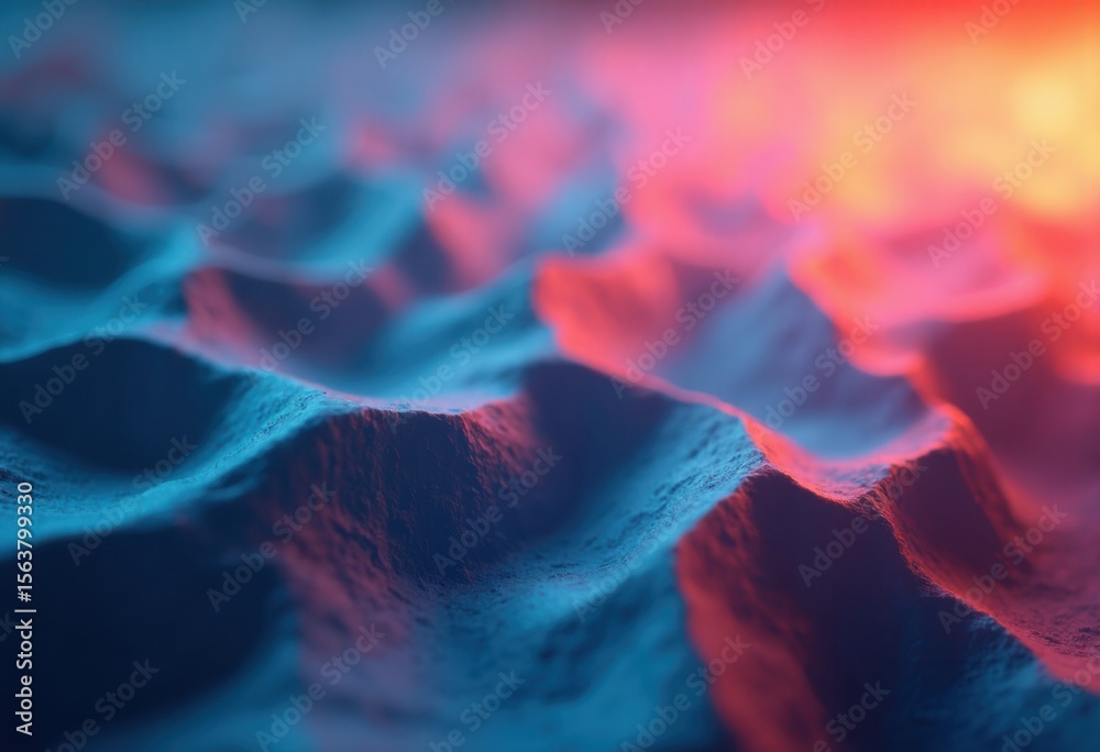 Poster abstract waves with vibrant light: a close-up view of textured surface in blue and red hues