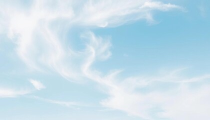 Soft, wispy clouds drift across a pale blue sky, creating a peaceful, minimalist scene,  wallpaper,  serene