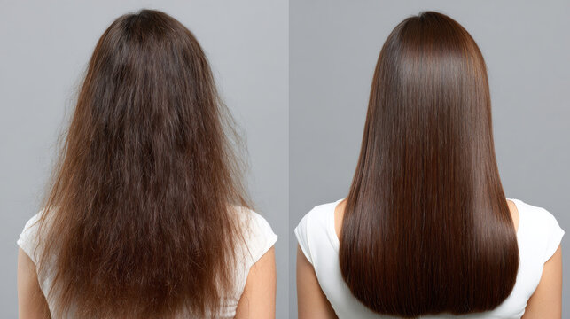 Hair transformation shows amazing before and after hair treatment for smooth, healthy