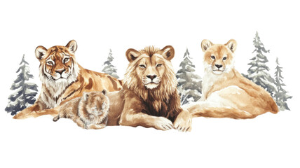 Fototapeta premium Group of wild animals in a zoo habitat for wildlife education isolated on white background