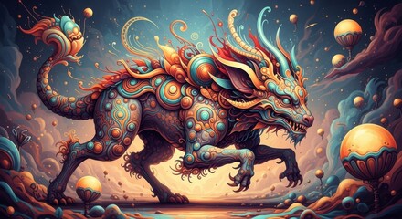 Fototapeta premium Majestic Dragon Creature in a Celestial Dreamscape