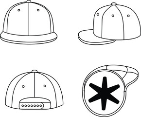 Baseball Cap Line Art, Snapback Hat Vector, Fashion Accessory Outline, Apparel Mockup Design, Headwear Illustration, Stylish Graphic Drawing for Designers