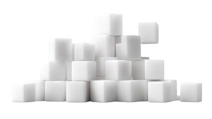 Obraz premium Abstract arrangement of white 3D cubes with geometric shapes and shadows isolated on white background 