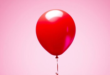 A vibrant red balloon, shimmering subtly, floats mid-air against a soft background,  playful,  happy