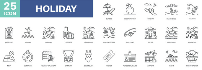 holiday pack outline concept design icons set collections, simple style design inspiration for any interface and purpose suitable for symbols and more