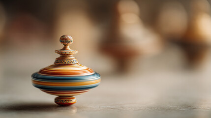 Vintage wooden spinning top, classic toy, ready for playful fun and nostalgic memories