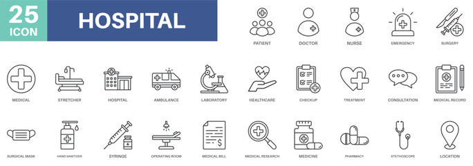 hospital pack concept design icons set collections, simple  style design inspiration for any interface and purpose suitable for symbols and more
