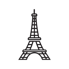 Fototapeta premium Eiffel Tower icon in minimalist black line art style on a white background, perfect for travel designs or landmark representation.