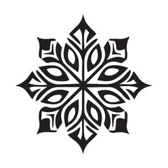 Modern abstract black and white snowflake or floral star design element, graphic illustration isolated on white background.
