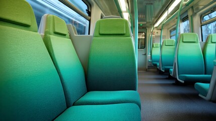 Naklejka premium Empty train interior with green seats