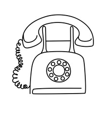 retro phone.  Hand drawn line drawing for connection concept.Vector doodle illustration