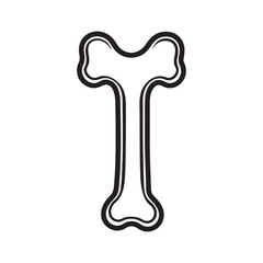 Simple black and white vector outline illustration of a stylized bone resembling the letter T.