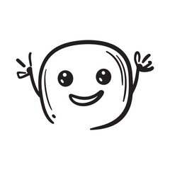 Cute happy black and white cartoon character waving, simple vector illustration with a friendly doodle style.