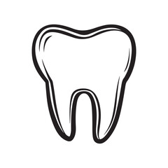 Simple black and white vector illustration of a healthy human tooth, perfect for dental health, hygiene, and medical design concepts.