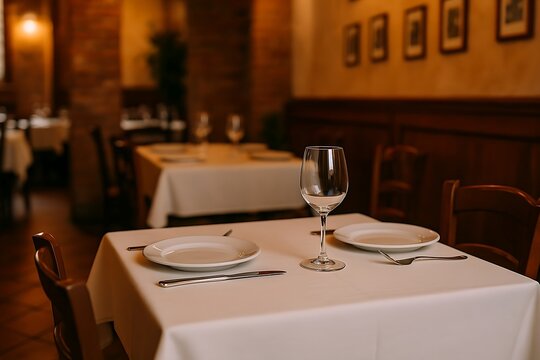 restaurant table setting with glass and ambiance 