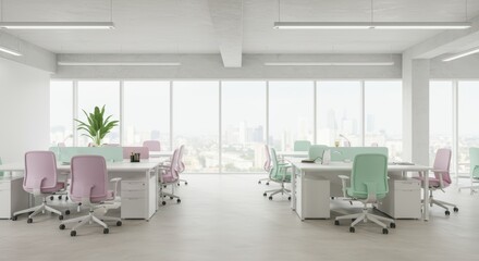 Modern Office Interior Design Featuring Ergonomic Chairs and Natural Light Throughout the Space