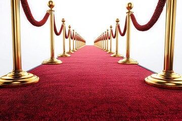 Elegant red carpet lined with gold posts and ropes