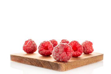 Fresh sweet raspberries isolated on white background, macro.	
