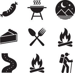 Camping Trip Essentials An Illustration of Food, Gear and Outdoor Elements Depicting Adventure and Relaxation