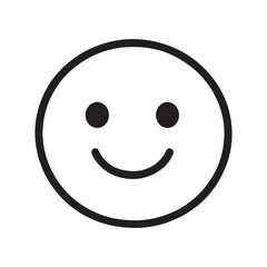 Simple black and white vector illustration of a happy smiley face icon, expressing positivity and cheer.