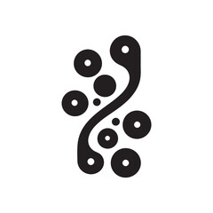 Modern abstract black and white vector illustration with organic, interconnected circular shapes and a wavy line, suitable for design elements or logos.