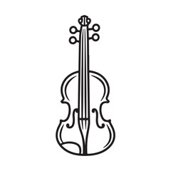 Fototapeta premium Simple black line art vector illustration of a classical violin, a stylized musical instrument icon.