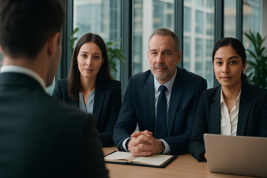 Focused Job Interview Panel with Professional Candidates